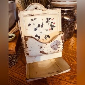 Rustic Vintage Metal Cream Floral Wall Match Holder or other Organizer